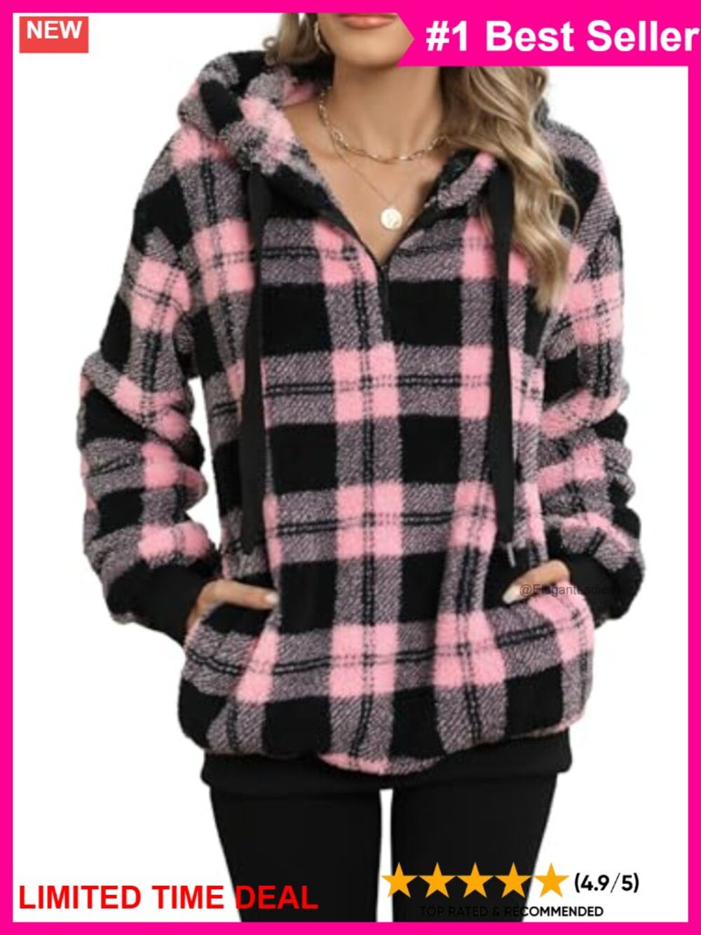 Oversized Sherpa Fleece Half Zip Pullover Hooded Sweatshirt
